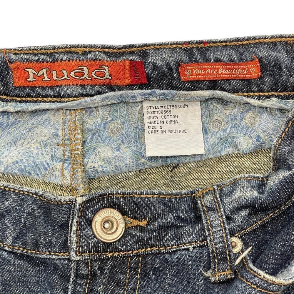 MUDD Distressed Denim Mini‎ Skirt Juniors Size 5 Medium Wash Raw Hem y2k 2000s - Picture 7 of 13